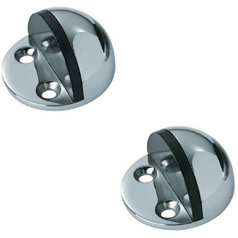 Image of Loops 2x Small Floor Mounted Half Moon Doorstop Rubber Buffer 44mm Dia Bright Steel Metallics