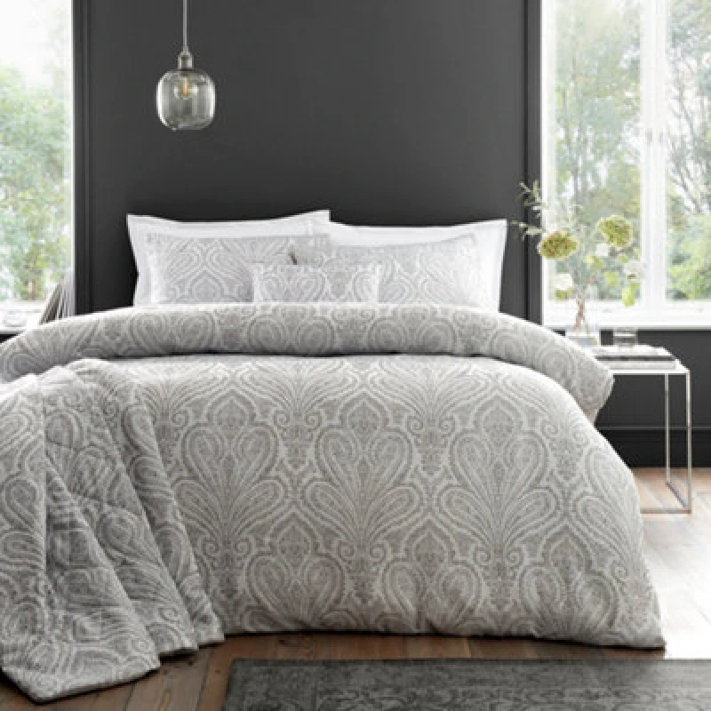 Image of Portfolio Home Montpellier Duvet Cover Set Quilt Bedding Pillowcase in Silver Size: Super King Silver Unisex Super King