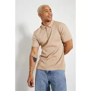 Image of I Saw It First Mens Ribbed Polo Tshirt - Brown
