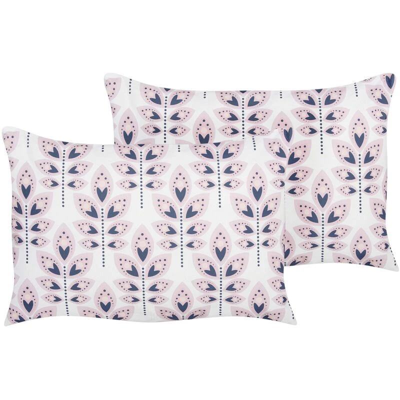 Image of Beliani Set Of 2 Outdoor Cushions Torretta Plant Pattern 40 X 60 Cm Off-White