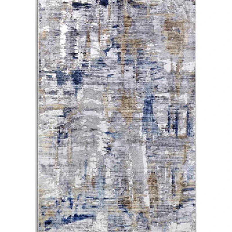 Image of The Rugs Imagination Shortpile Rug Runner Malard Polyester Abstract Modern Rug In Dark Blue