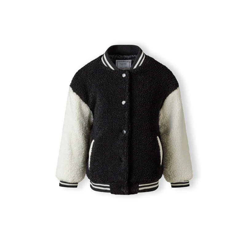 Image of Minoti Girls baseball jacket with snap closure Black female 8-9 Yrs