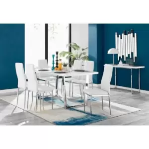 Image of Furniture Box Kylo White High Gloss Dining Table and 6 White Milan Chrome Leg Chairs