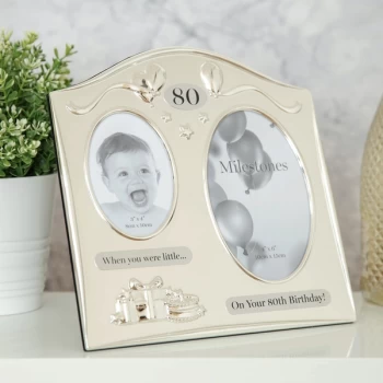 Image of Milestones 2 Tone Silver Plated Double Birthday Frame - 80