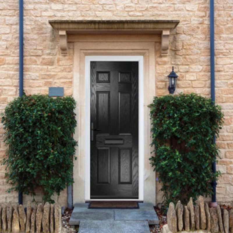 Image of Lacerta Composite Door Muirfield Solid Black 890mm X 2090mm Open In Right Hand No Glass 10 Year Guarantee - Free Delivery & Smart Lock