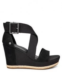 Image of UGG Calla Wrapped Strap Buckle Sandal Wedge Shoes Black Size 7 Women