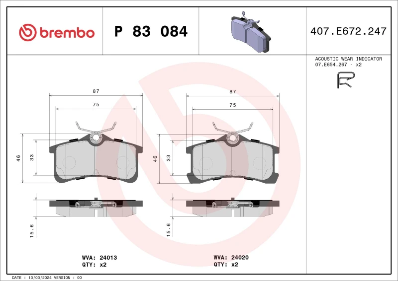 Image of BREMBO Brake pad set BREMBO P 83 084