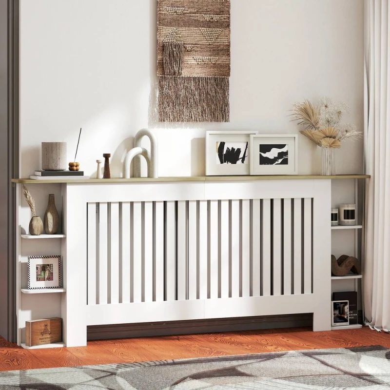 Image of HOMCOM Vertical Slatted Heater Cover for Living Room, Medium, White White Unisex