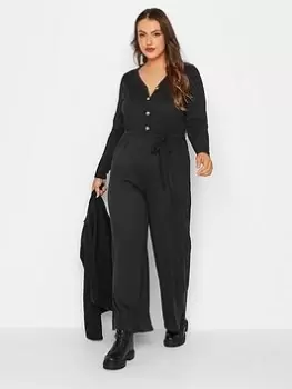 Image of Yours Rib Wide Leg Jumpsuit Blk - Black, Size 26-28, Women