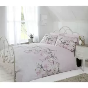 Image of Eloise Oriental Blossom Duvet Cover and Pillowcase Set (Pink, Double)
