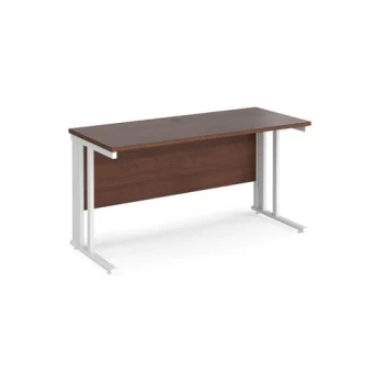 image of Office Desk 1400mm Rectangular Desk With Cable Managed Leg Walnut Tops With White Frames 600mm Depth Maestro 25