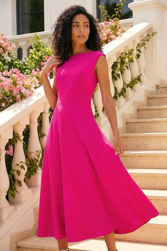 Image of Roman Womens Fit & Flare Midi Dress in Cerise Size: 16 Cerise Female 16