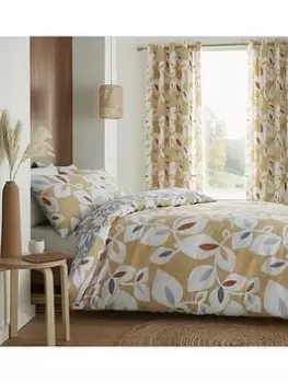 Image of Catherine Lansfield Inga Leaf Duvet Cover Set - Gold