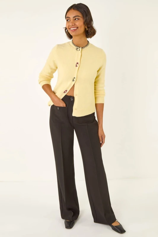 Image of Roman Womens Pocket Button Smart Trousers in Black Size: 16 Black Female 16