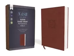 Image of nasb super giant print reference bible leathersoft brown red letter 1995 te