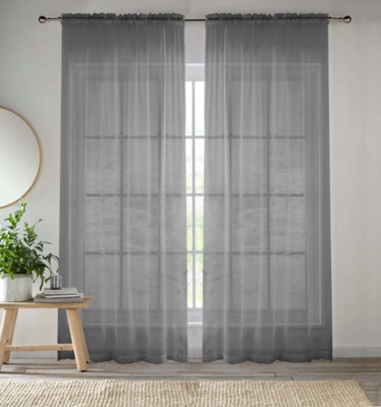 Image of Tyrone Textiles 57x72" Grey Sheer Pair of Plain Woven Voile Slot Top Curtain Panels (145x183cm), Grey CRY24PA72-PAIR