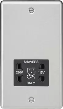 image of KnightsBridge 115-230V Dual Voltage Shaver Socket with Black Insert - Rounded Edge Brushed Chrome