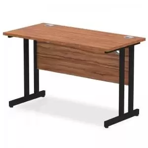 Image of Impulse 1200 x 600mm Straight Desk Walnut Top Black Cantilever Leg