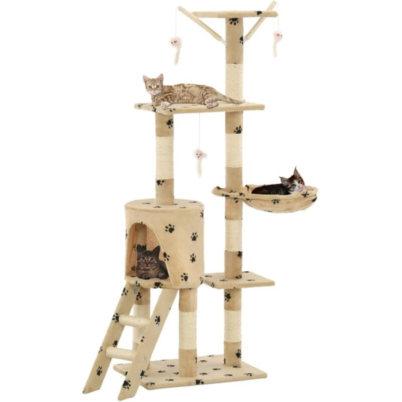 Image of VIDAXL Vidaxl - Cat Tree with Sisal Scratching Posts 138cm Beige Paw Prints 8718475599814