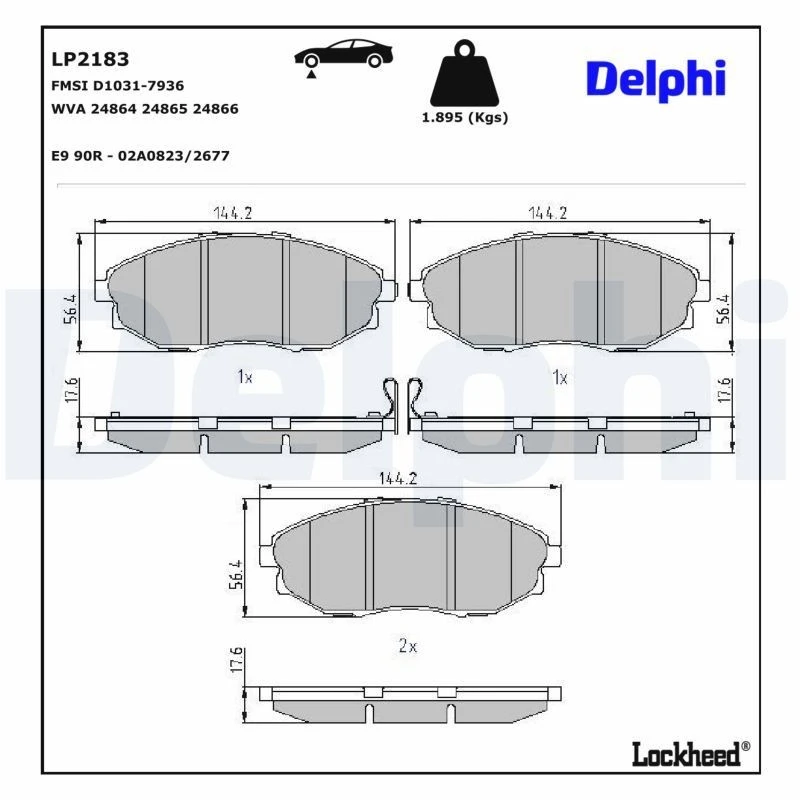 Image of DELPHI Brake pad set DELPHI LP2183