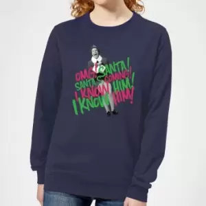 image of Elf Santa! I Know Him! Womens Christmas Sweatshirt - Navy - XS