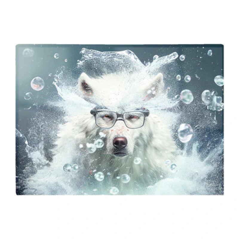 Image of Warren Reed Designer White Wolf With Glasses Splashart Glass Chopping Board