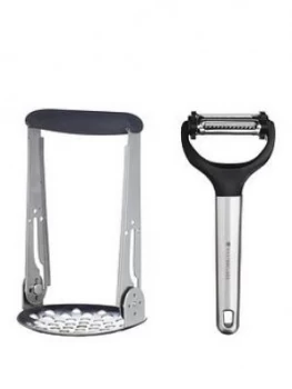 image of Masterclass Smart Space Foldable Potato Masher And Three In One Peeler Set