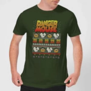 image of Danger Mouse Pattern Knit Mens T-Shirt - Forest Green - L