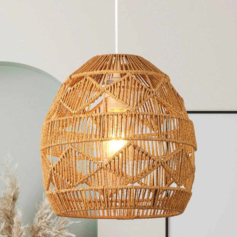 Image of SO'HOME Diamond Woven Rattan Natural Easifit Ceiling Shade Brown ONE SIZE