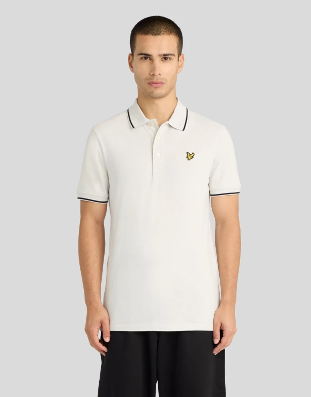 Image of Lyle & Scott Mens Tipped Polo Shirt Glacier grey/ Jet black