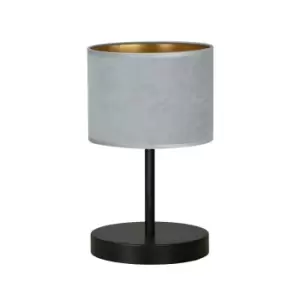 Image of Hilde Black Table Lamp with Round Shade with Gray Fabric Shades, 1x E27