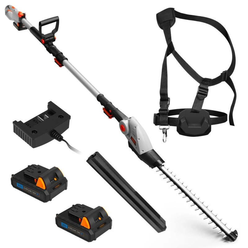 Image of VonHaus 2 x 20V Battery Pole Hedge Trimmer Cordless in Grey Grey Unisex