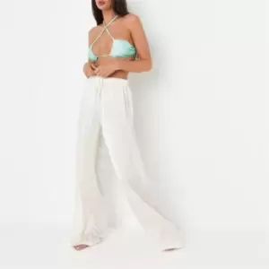 Missguided Crinkle Satin Beach Cover Up Trousers - Cream