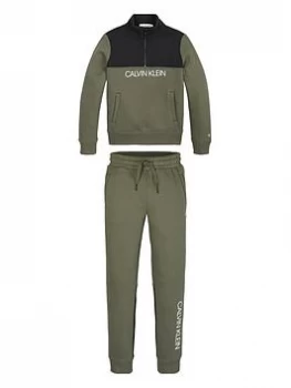 Image of Calvin Klein Jeans Boys Clr Block Zip-up Sweatpants Set - Green/black, Green/Black, Size Age: 14 Years