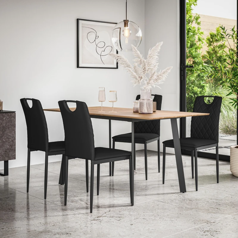Image of More4Homes Haydon Extending Dining Table And Chairs - Oak Effect Table Top W Black Legs + Monza Faux Leather Dining Chair Set Of 4 (Black)