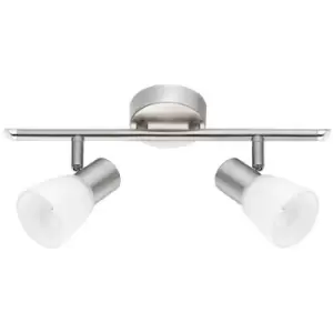 Image of Fishers 2 Light Twin Ceiling Spotlight Opal Glass Satin Nickel Metal LED E14 - Merano