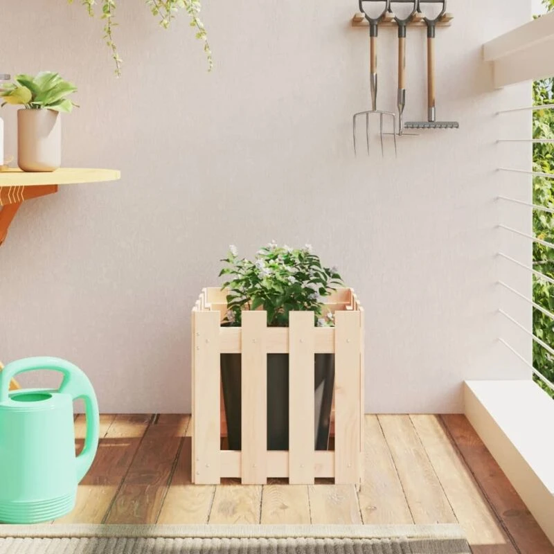 Image of vidaXL Garden Planter with Fence Design 40x40x40 cm, Brown 832447