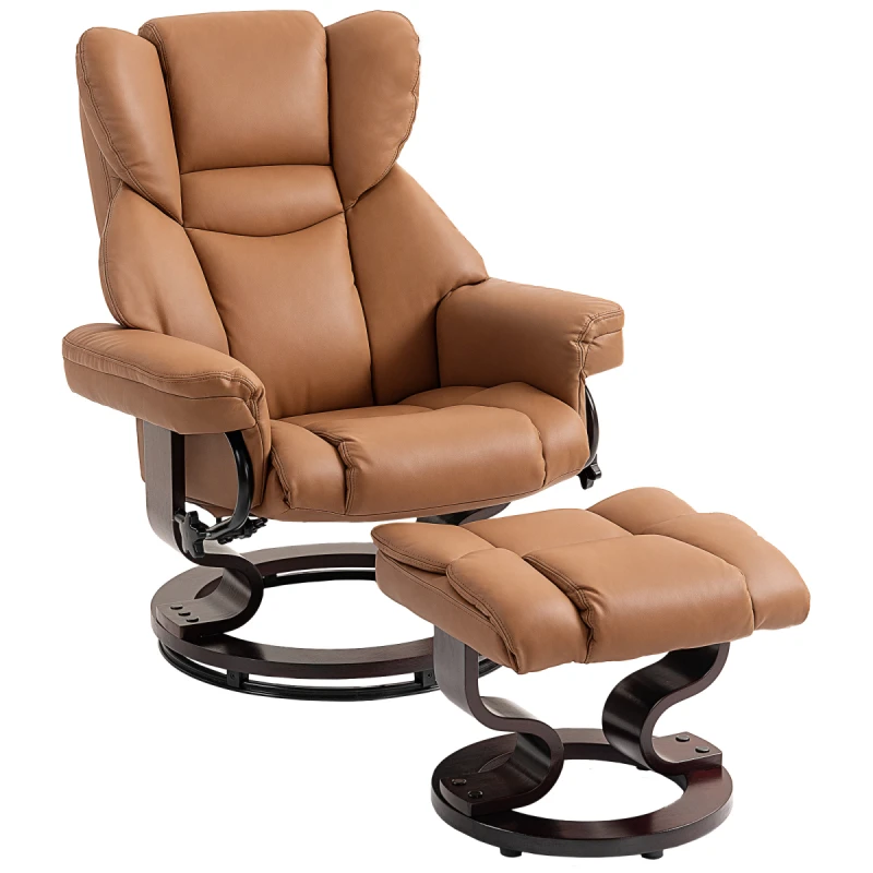 Image of HOMCOM HOMCOM PU Leather Manual Reclining Armchair Footstool Padded Seat Brown Brown Armchair Unisex 5063603055308