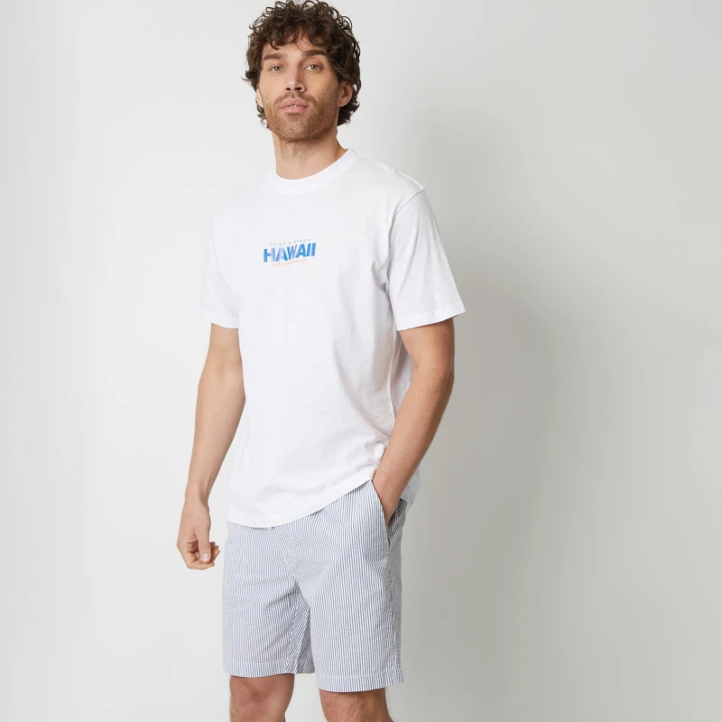 Image of Threadbare 'Cinco' Elasticated Waist Seersucker Cotton Shorts Blue male