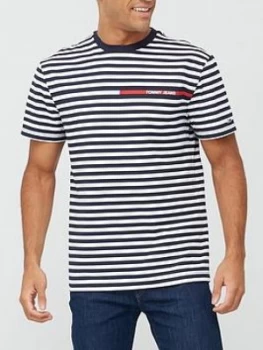 Image of Tommy Jeans Tommy Jeans Branded Stripe T-Shirt, Navy Size M Men