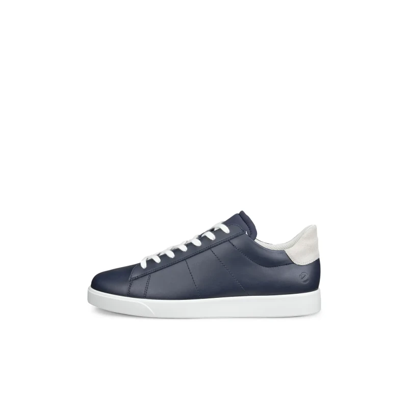 Image of Ecco Street Lite Leather Mens Lace Up Trainers - Marine Shadow White - Size:UK 7.5