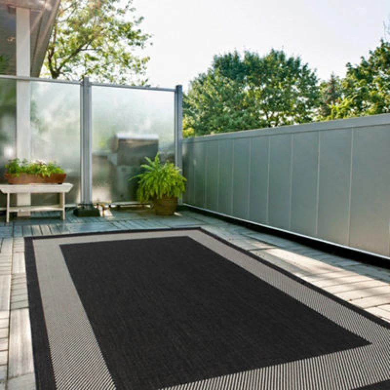 Image of The Rugs Ecology Collection Outdoor Patio Garden Rug Black Bordered Design Weatherproof Jet Washable 200Bl