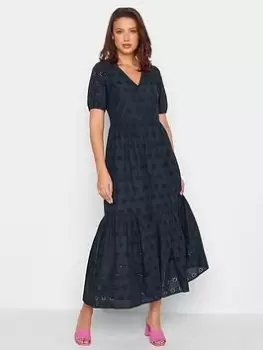 Long Tall Sally Tall V Neck Broderie Dress - Navy, Blue, Size 20, Women