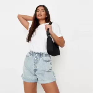 image of Missguided Pleat Waist Band Highwaisted Shorts - Blue