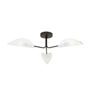 Image of Emibig Gomez Black Multi Arm Semi Flush Ceiling light with White,Gold Fabric Shades, 3x E14