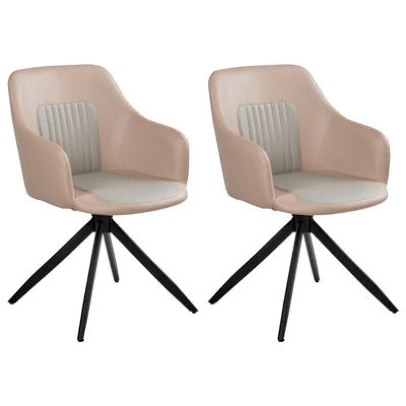 Image of Beliani Set Of 2 Dining Chairs Swivel Likely Faux Leather Sand Beige