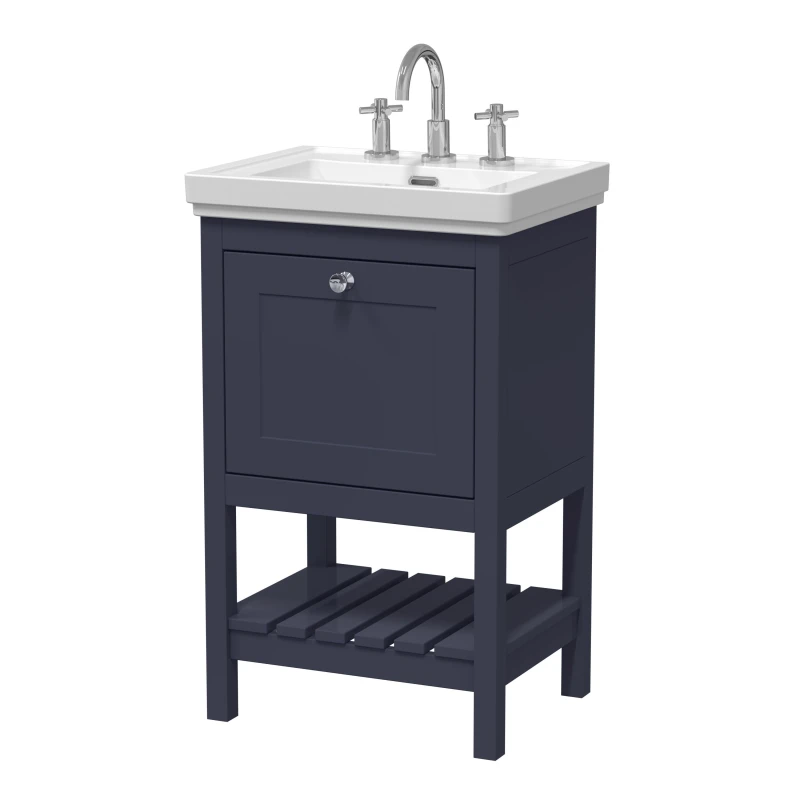 Image of Balterley Floor Standing 1 Drawer Vanity 3 Tap Hole Fireclay Basin Blue 500mm Blue