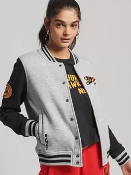 Image of Superdry Vintage Collegiate Jrsy Bomber - Grey, Size 10, Women