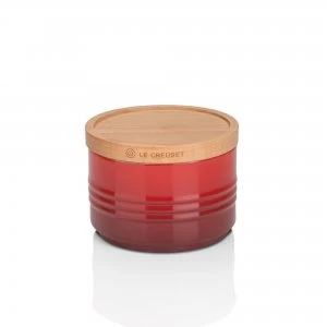 image of Le Creuset Small Storage Jar with Wood Lid Cerise