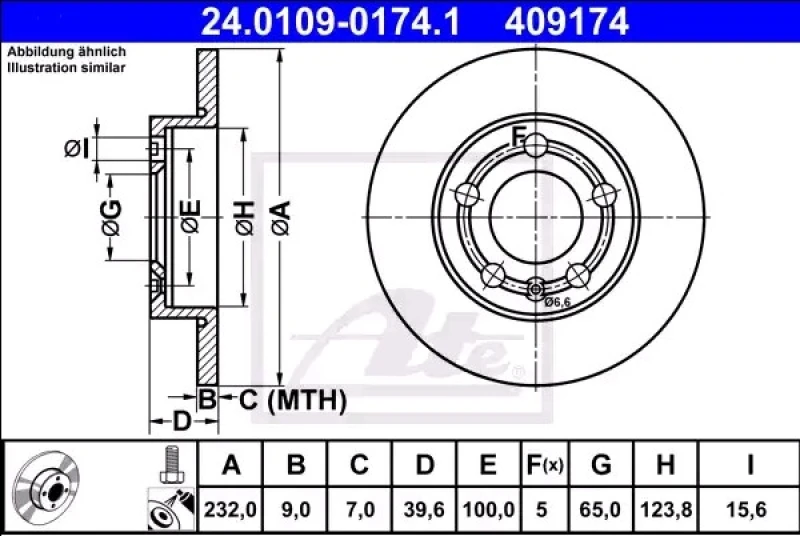 Image of ATE 24.0109-0174.1 Brake disc solid, Coated, with bolts/screws Brake Disc (82)